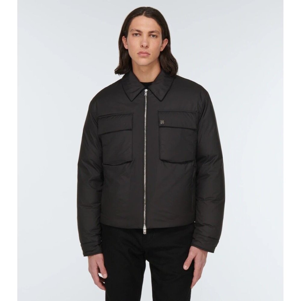 Amiri Zip Front Down Blouson Jacket Black Logo